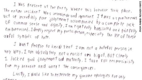 Students wrote letters of apology for their actions at the party.