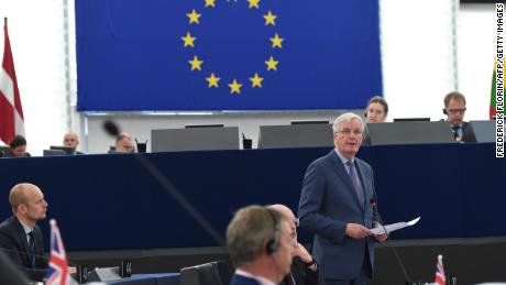 EU chief Brexit negotiator Michel Barnier (R) told Members of the European Parliament on Wednesday that the ball was firmly in London's court. 