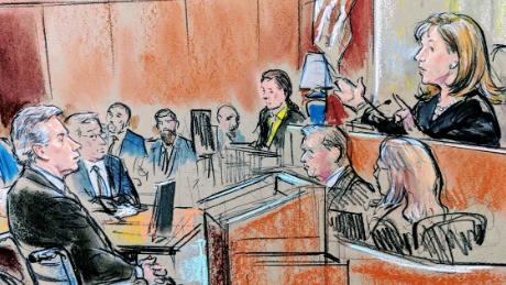 Sketch of Paul Manafort and Judge Amy Berman Jackson in DC courtroom