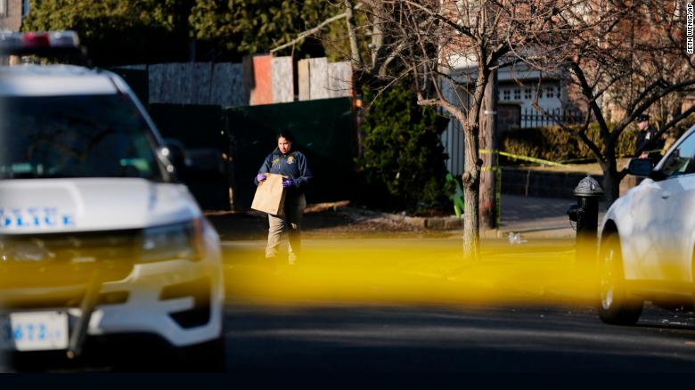 Police on Thursday work near the scene where Cali was killed on Staten Island.