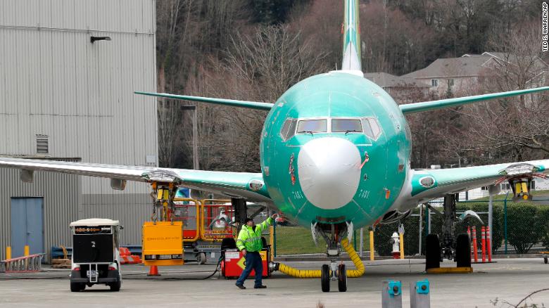 A Boeing 737 Max 8 parked at the company assembly plant in Renton, Washington.