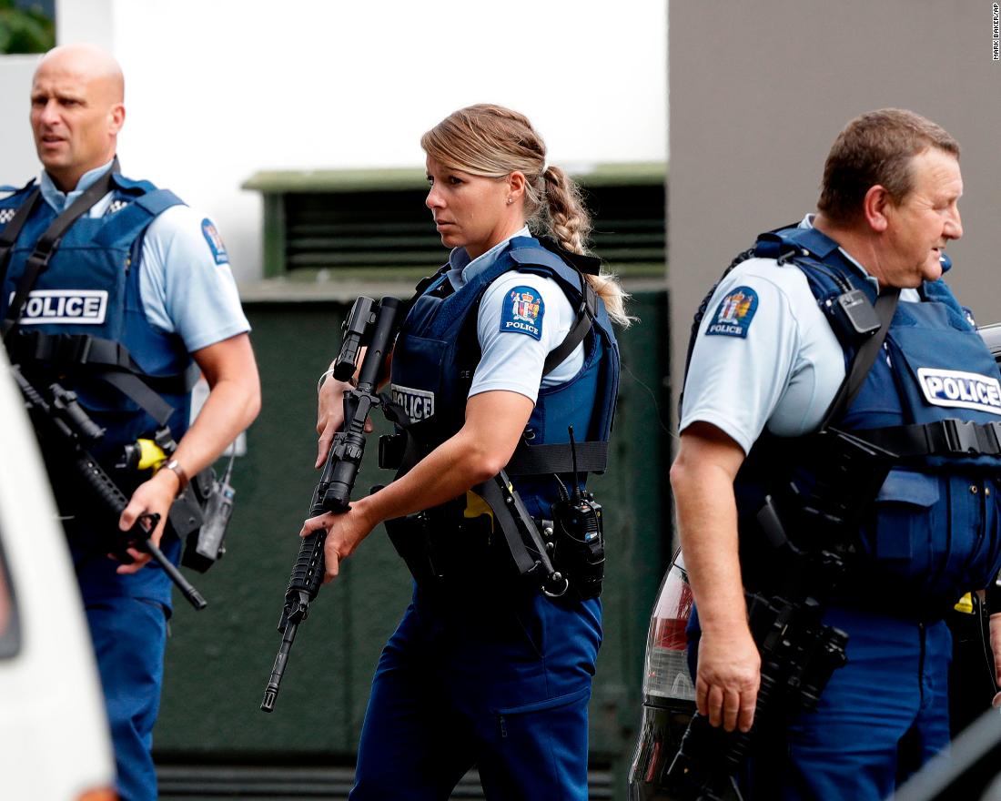 Armed police patrol outside one of the mosques.