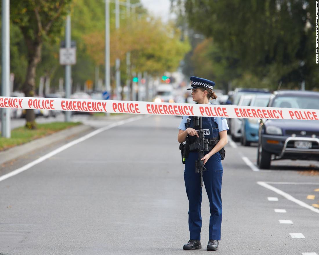 Police block off the area around one of the mosques.