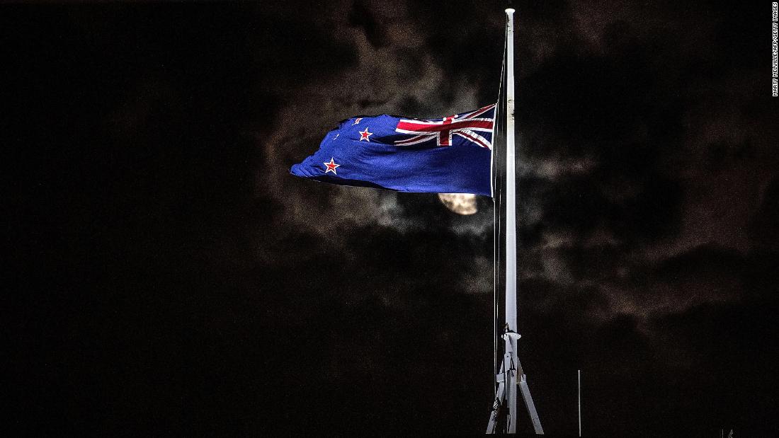 New Zealand's national flag is flown at half-staff on a Parliament building in the capital, Wellington, on Friday, March 15.