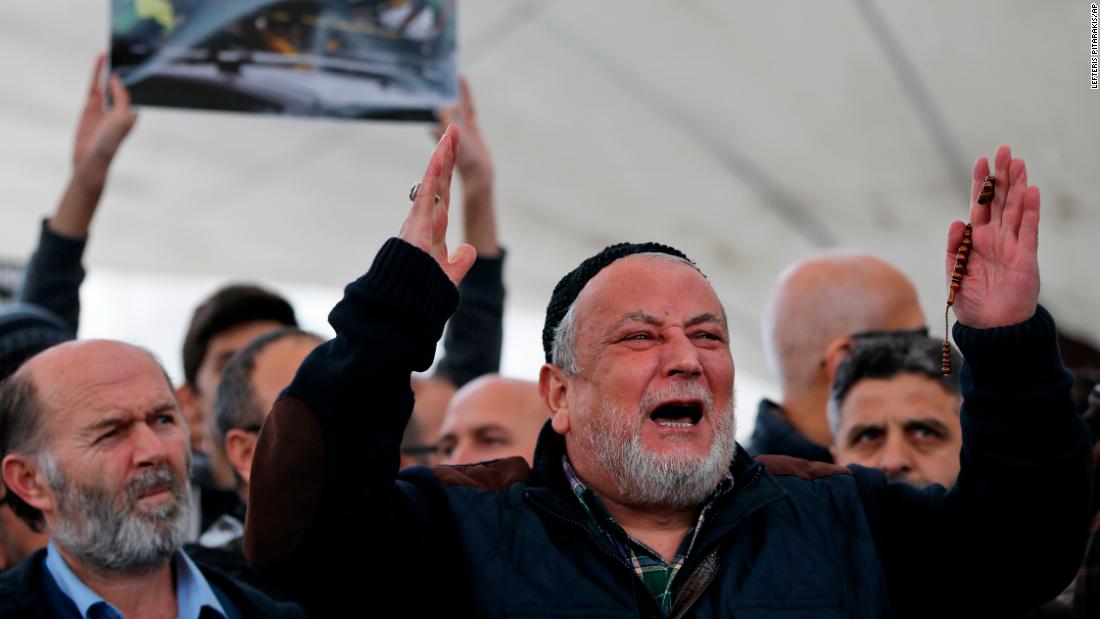 Demonstrators chant slogans during a protest in Istanbul.