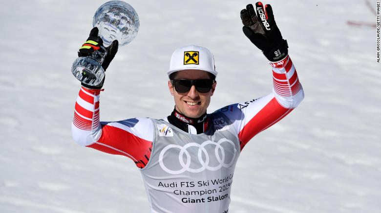 SOLDEU, ANDORRA - MARCH 16: Marcel Hirscher of Austria takes 1st place in the overall standings during the Audi FIS Alpine Ski World Cup Men&#39;s Giant Slalom on March 16, 2019 in Soldeu Andorra. (Photo by Alain Grosclaude/Agence Zoom/Getty Images)