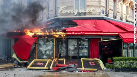 Fouquet&#39;s restaurant on the Champs-Élysées in Paris was heavily damaged in the yellow vest protests Saturday.