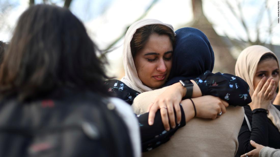 Nayab Khan, 22, cries at a vigil to mourn the victims of the Christchurch mosque attacks in New Zealand, at the University of Pennsylvania in Philadelphia on Friday, March 15.