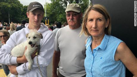 Christchurch resident Sue Harrison heard the gunshots from her house, near to the Al Noor mosque, and called the police. Her son Zin (right) called her to check she was alright.