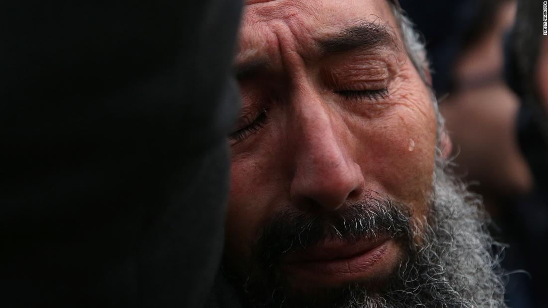 A man cries during a demonstration in Istanbul on March 16.