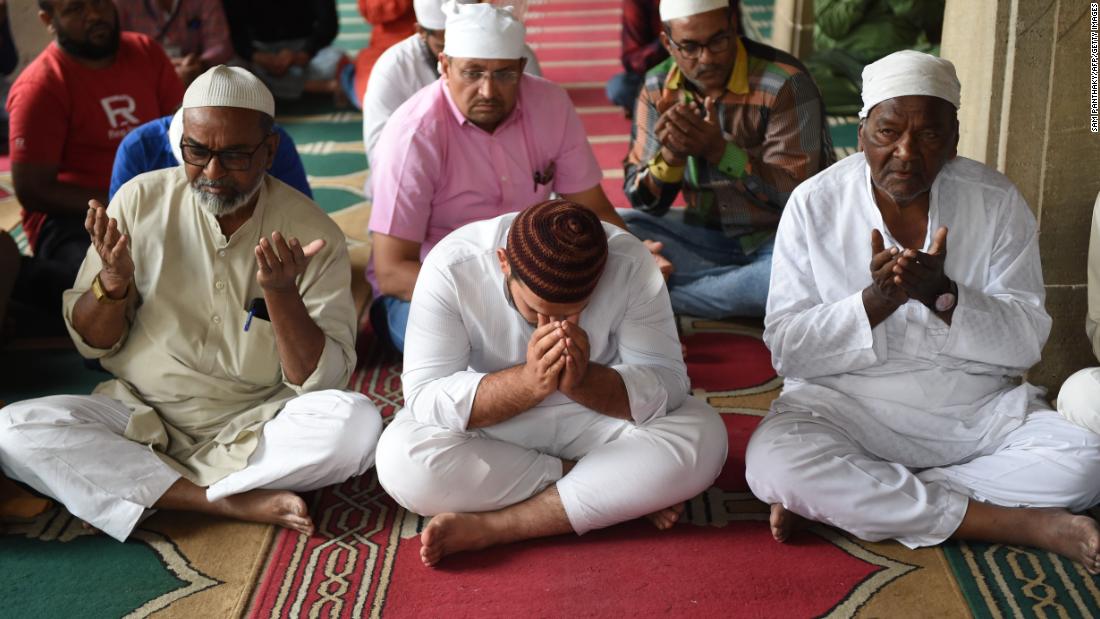 Indian Muslims at Siddi Sayed Jaali in Ahmedabad pray March 16 in solidarity with the Christchurch victims.