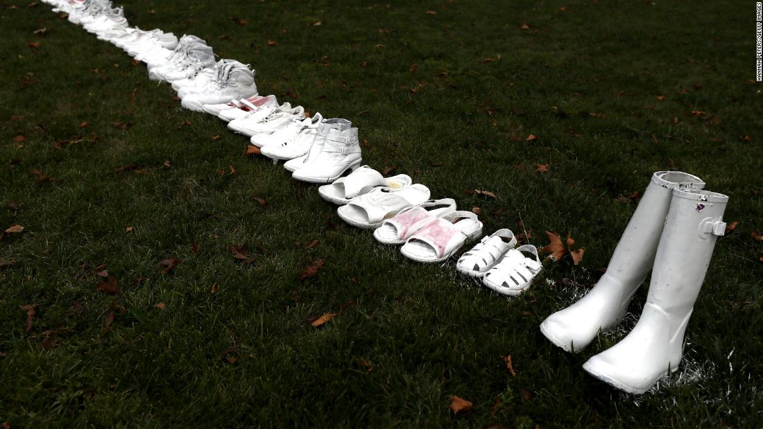 Fifty pairs of white shoes have been laid in front of All Souls Anglican Church in honor of victims who lost their lives on March 18, in Christchurch, New Zealand. 