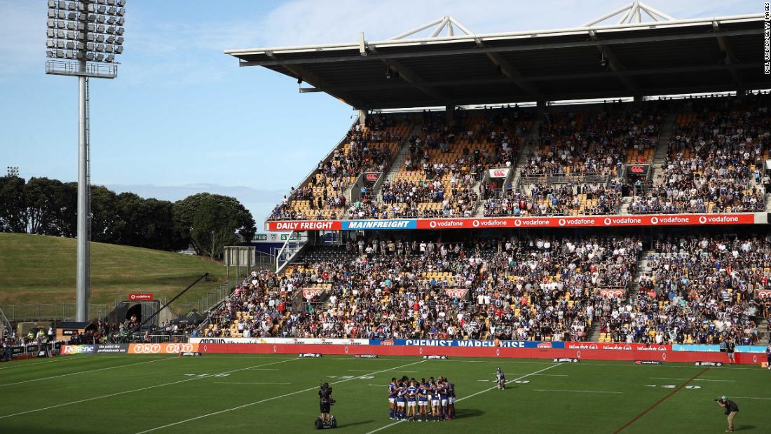 The Warriors observe a moments silence for the victims of the Christchurch mosque shootings during the round 1 NRL match between the New Zealand Warriors and the Canterbury Bulldogs at Mt Smart Stadium on Saturday, March 16, in Auckland, New Zealand. Phil Walter/Getty Images