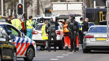 Police forces at 24 October Square in Utrecht where the shooting took place.