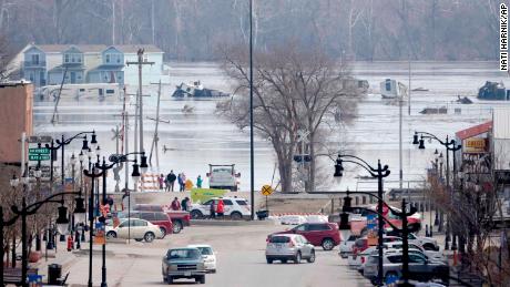 Floodwater from the Platte and Missouri rivers submerged parts of Plattsmouth, Nebraska, on Sunday.