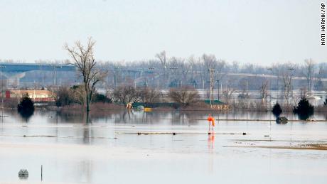 Rising waters from the Missouri River flooded about a third of Offutt Air Force Base, including about 3,000 feet of the base's 11,700-foot runway.