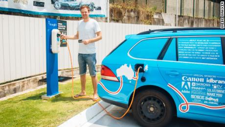 Wakker has relied on all manner of people and ways to charge his car around the globe.