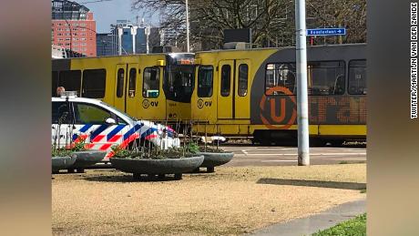 An emergency vehicle at the scene of the attack, in Utrecht's 24 October Square, on Monday.