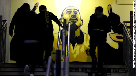 Fans arrive at Dortmund's stadium ahead of a match.