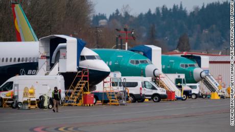RENTON, WA - MARCH 14: Boeing 737 MAX airplanes, including the 737 MAX 9 test plane (L), are seen at Renton Municipal Airport, on March 14, 2019 in Renton, Washington. The 737 MAX, Boeing&#39;s newest model, has been been grounded by aviation authorities throughout the world after the crash of an Ethiopian Airlines 737 MAX 8 on March 10.  (Photo by Stephen Brashear/Getty Images)