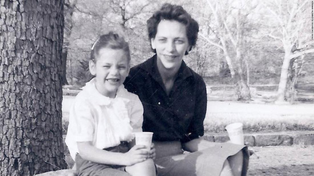 A young Warren sits with her mother, Pauline. &quot;When I was 12, my daddy had a heart attack,&quot; &lt;a href=&quot;https://www.facebook.com/ElizabethWarren/photos/a.414227908686/10154779197633687/?type=3&amp;theater&quot; target=&quot;_blank&quot;&gt;Warren wrote on Facebook in 2017.&lt;/a&gt; &quot;All three of my brothers were off in the military, and Daddy was out of work for a long time. We lost our family station wagon, and we were about an inch away from losing our home. One day, I walked into my mother&#39;s room and found her crying. She said, &#39;We are not going to lose this house.&#39; She wiped her eyes, blew her nose, and pulled on her best dress -- the one she wore to funerals and graduations. At 50 years old, she walked down the street and got her first paying job: answering the phones at Sears. That minimum wage job saved our home, and my mother saved our family.&quot;