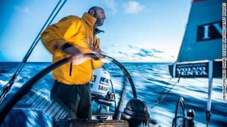 AT SEA - APRIL 04:  In this handout image provided by the Volvo Ocean Race, Leg 5 to Itajai onboard Abu Dhabi Ocean Racing. Ian Walker drives Azzam towards Itajai at dusk illuminated by the deck instruments. The Volvo Ocean Race 2014-15 is the 12th running of this ocean marathon. Starting from Alicante in Spain on October 11, 2014, the route, spanning some 39,379 nautical miles, visits 11 ports in eleven countries (Spain, South Africa, United Arab Emirates, China, New Zealand, Brazil, United States, Portugal, France, The Netherlands and Sweden) over nine months. The Volvo Ocean Race is the world&#39;s premier ocean yacht race for professional racing crews. (Photo by Matt Knighton/Abu Dhabi Ocean Racing/Volvo Ocean Race via Getty Images)