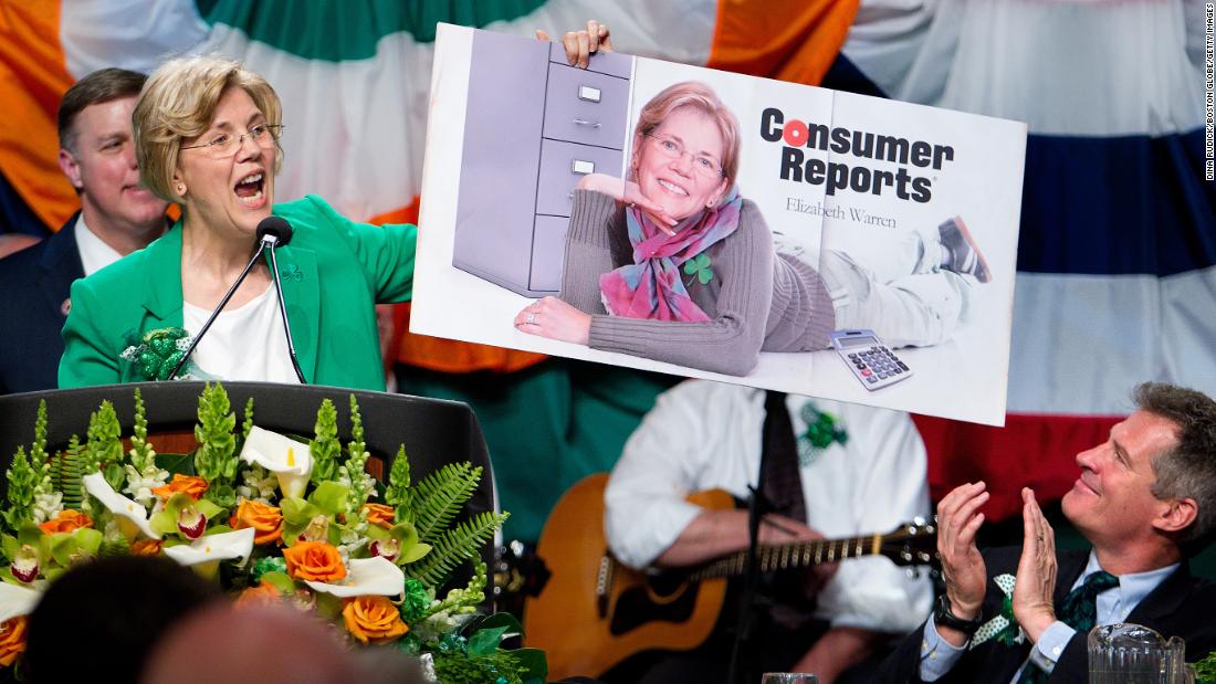 Warren and US Sen. Scott Brown, right, make fun of each other during an annual St. Patrick&#39;s Day breakfast in Boston. Warren announced in 2011 that she would be challenging Brown for his Senate seat..
