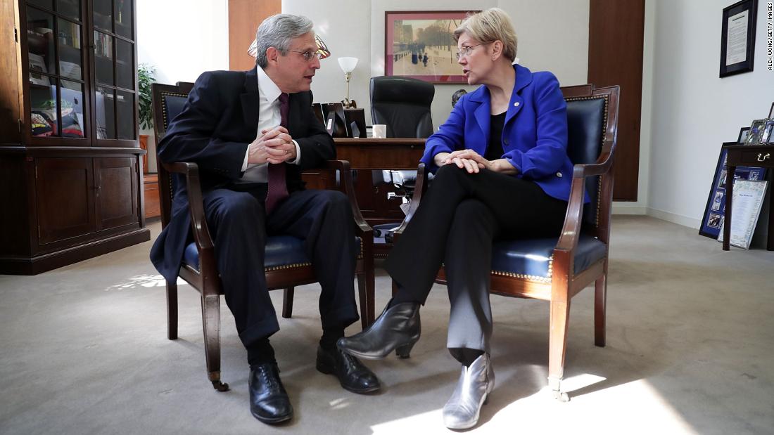 Warren meets with Supreme Court nominee Merrick Garland in April 2016.