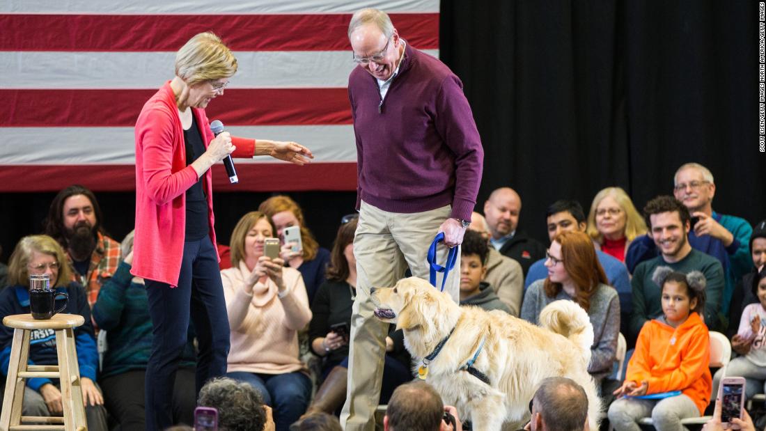 Warren, her husband and dog Bailey attend an event in Manchester, New Hampshire, in January 2019. Warren had recently announced that she was forming an exploratory committee for the 2020 presidential race.