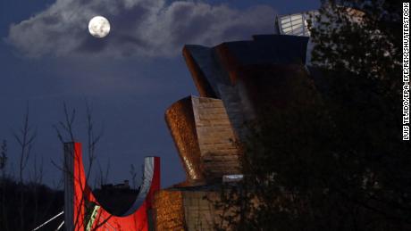 A view of the supermoon over the Guggenheim Museum in Bilbao, Spain.