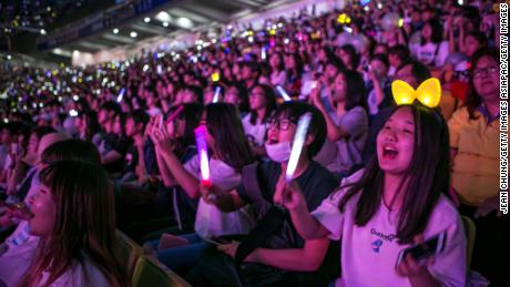 South Korean K-Pop fans cheer during a 2019 concernt in Suwon, South Korea.