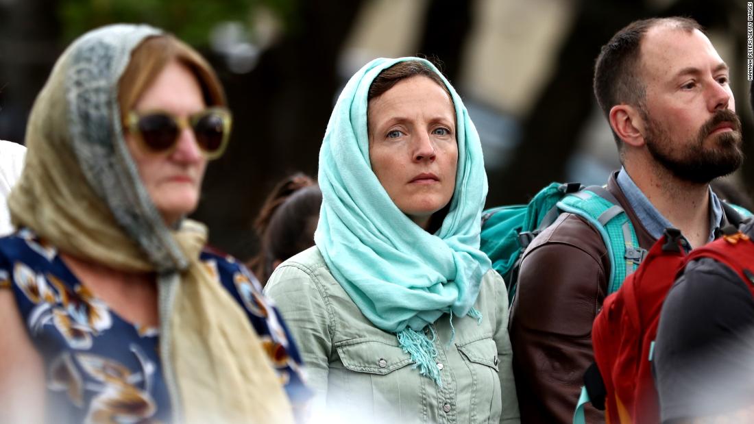 People gather at the Ponsonby Masjid Mosque during an open service to all religions Friday in Auckland, New Zealand.