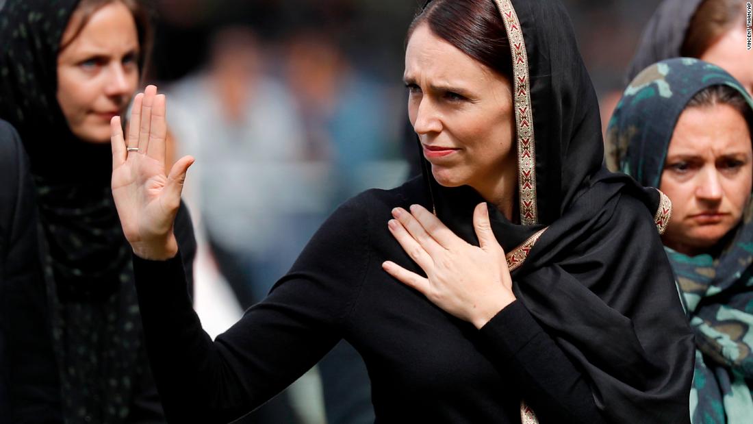 New Zealand Prime Minister Jacinda Ardern  leaves Friday prayers at Hagley Park in Christchurch on March 22.