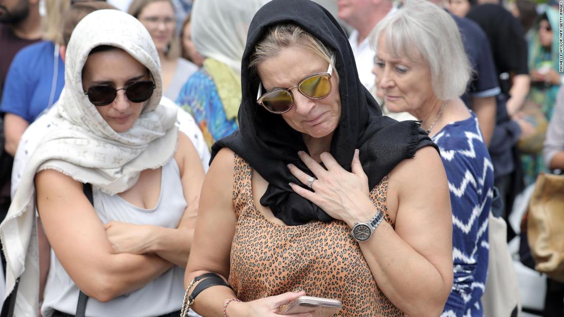 Residents gather for a call to prayer at Masjid E Umar Mosque in Auckland on March 22.