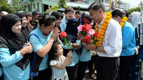 Former Thai prime minister and Democratic Party leader Abhisit Vejjajiva during a campaign rally in Narathiwat on March 2, 2019.