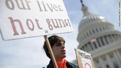 Maximilian Steubl of Churchill High School in Potomac, Maryland, participates in a gun control rally on March 14, 2019 on Capitol Hill in Washington.