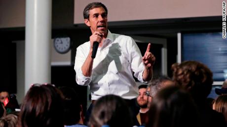 Former Texas congressman Beto O'Rourke gestures during a campaign stop at Keene State College in Keene, N.H., Tuesday, March 19, 2019. O'Rourke announced last week that he'll seek the 2020 Democratic presidential nomination. (AP Photo/Charles Krupa)