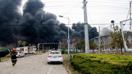 Smoke rises at an explosion site in Yancheng in China's eastern Jiangsu province on March 21, 2019.