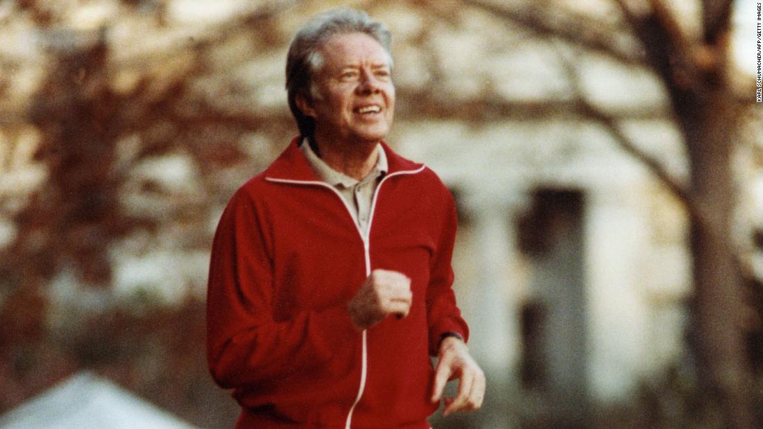 Carter jogs on the South Lawn of the White House in December 1978.