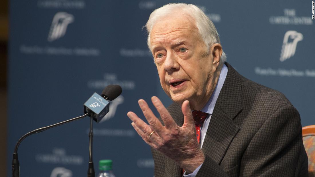 Carter talks about &lt;a href=&quot;http://www.cnn.com/2015/08/20/politics/jimmy-carter-cancer-update/index.html&quot; target=&quot;_blank&quot;&gt;his cancer diagnosis&lt;/a&gt; during a news conference at the Carter Center in Atlanta in August 2015. Carter announced that his cancer was on four small spots on his brain and that he would immediately begin radiation treatment. In December 2015, &lt;a href=&quot;http://www.cnn.com/2015/12/06/politics/jimmy-carter-cancer-free/index.html&quot; target=&quot;_blank&quot;&gt;Carter announced&lt;/a&gt; that he was cancer-free.