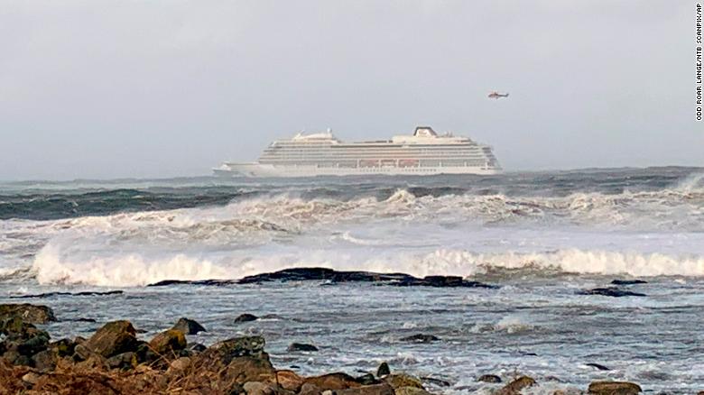 The cruise ship Viking Sky after it sent out a Mayday signal because of engine failure off the west coast of Norway. 