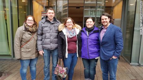 Beth Wilson poses with her husband, Robert, donor Alina Theine and her friends.