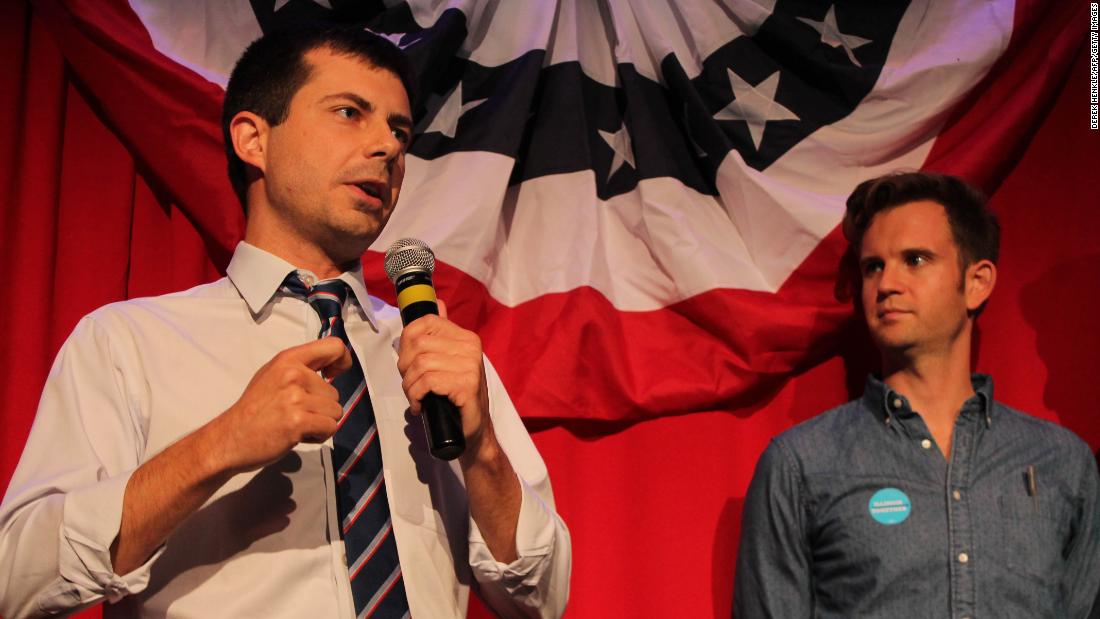 Buttigieg speaks at a debate-watching party in Chicago in September 2016. He was stumping for Democratic presidential candidate Hillary Clinton.