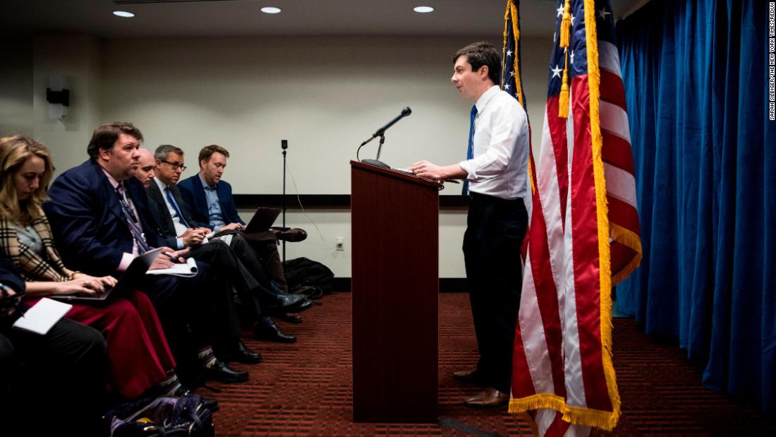 Buttigieg speaks to reporters in Washington after announcing his presidential ambitions.