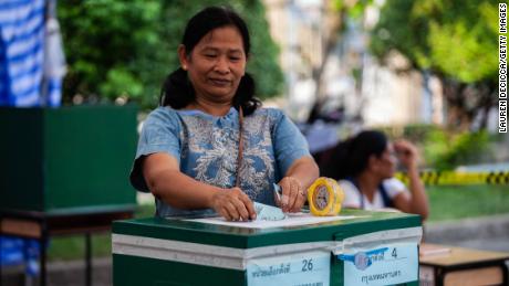 Thais vote on March 24 in Bangkok.