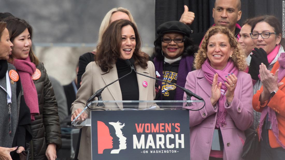 Harris attends the Women&#39;s March on Washington in January 2017.