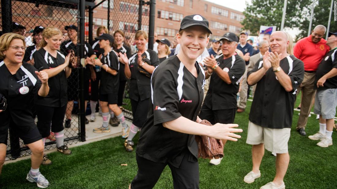 Gillibrand takes the field for the Congressional Women&#39;s Softball Game in 2011. The charity game pits female members of Congress against female journalists in Washington.