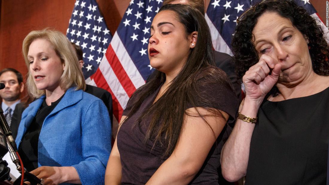 Gillibrand is joined by Anna, a survivor of sexual assault, and Anna&#39;s mother Susan during a news conference in Washington in July 2014. Gillibrand was discussing a bill called the Campus Accountability and Safety Act.