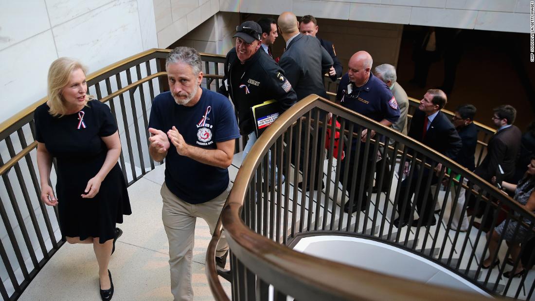 Comedian Jon Stewart joins Gillibrand at the US Capitol while calling for Congress to extend funding for victims of the 9/11 attacks.