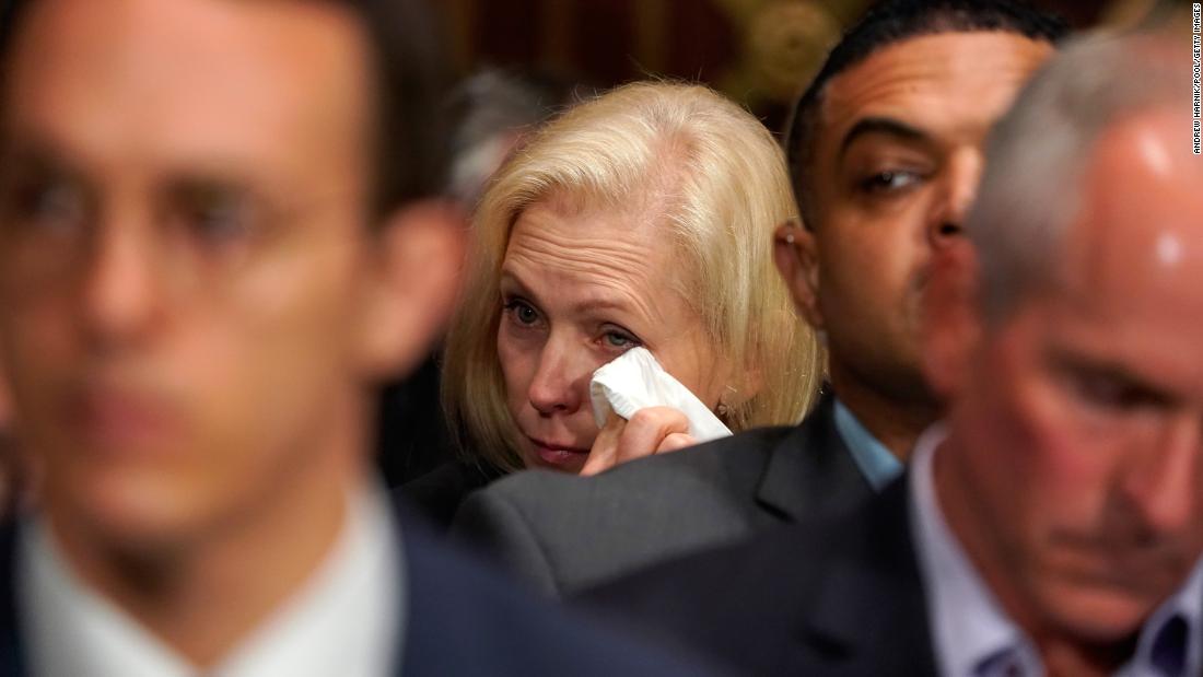 Gillibrand reacts to testimony from Christine Blasey Ford during Kavanaugh&#39;s confirmation hearings in September 2018. Ford accused Kavanaugh of sexual and physical assault from an incident in the 1980s, when the two were at a party during their high-school years. Kavanaugh repeatedly denied Ford&#39;s allegation, and he called accusations &quot;a calculated and orchestrated political hit.&quot;